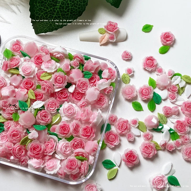 3D Pink Rose Nail Art Charms | Kawaii Resin Flower Decor Nail Art Charms QXL