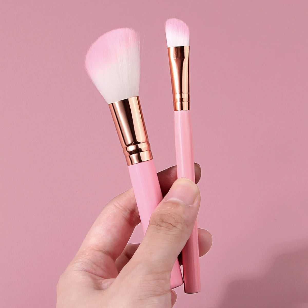 KOSSHOW 2-Pc Blush & Eyeshadow Brush Set | Pink Wood Handle Makeup Brush Set QXL