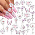 24-Pc Y2K Nail Art Charms | 3D Rhinestone Gems Hearts Stars Bows Nail Art Charms QXL E