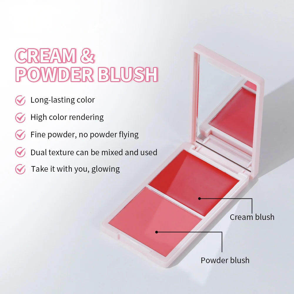 2-in-1 Cream & Powder Blush | Matte, 5 Shades, Waterproof Cream Powder Blush QXL