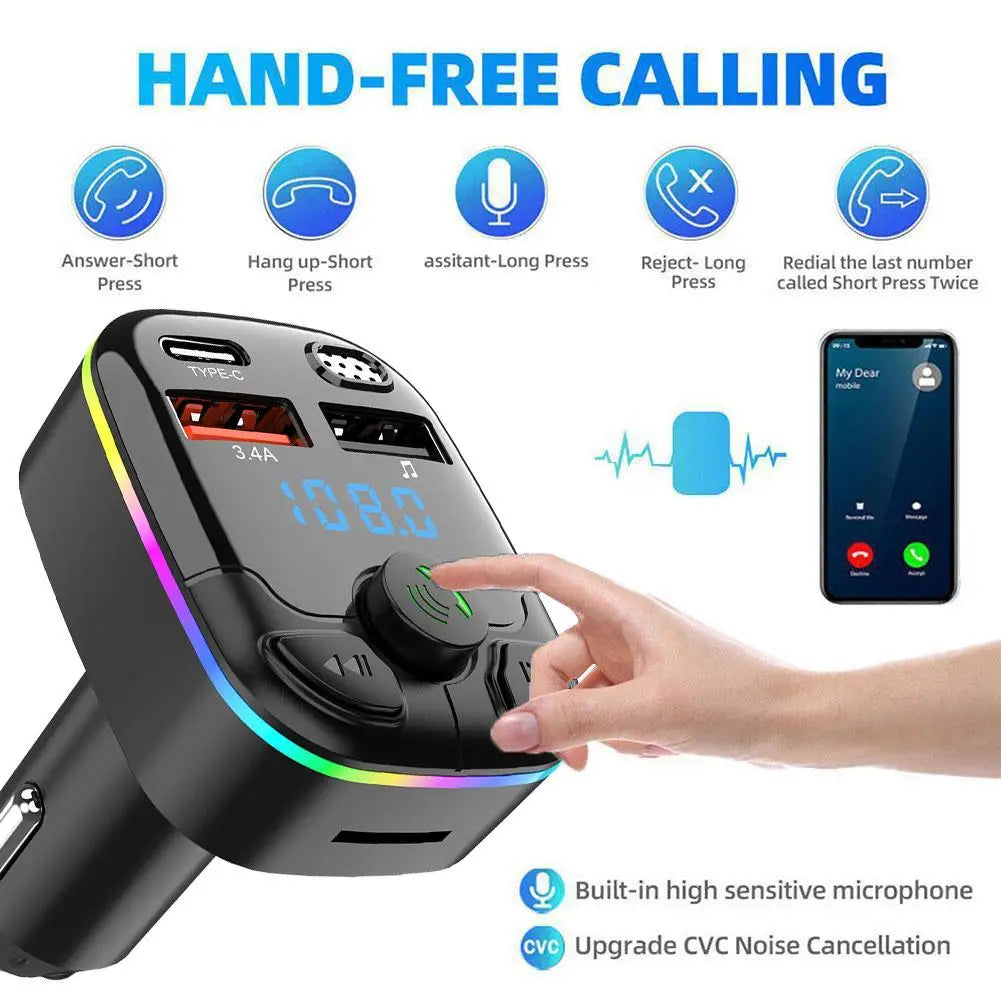 Car Bluetooth 5.0 FM Transmitter | Dual USB PD Type-C Charger FM Transmitter Charger QXL