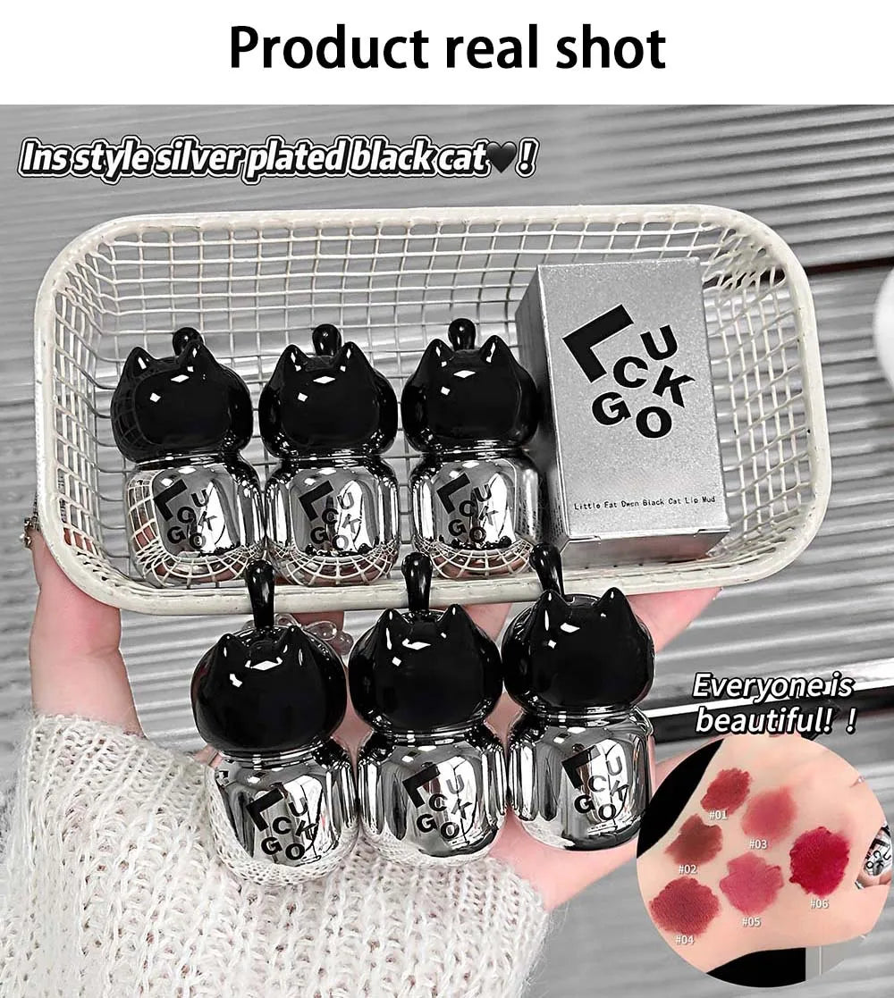 Black Cat Matte Lip Mud | Velvet Waterproof Lip Clay – 6 Shades Matte Lip Mud QXL
