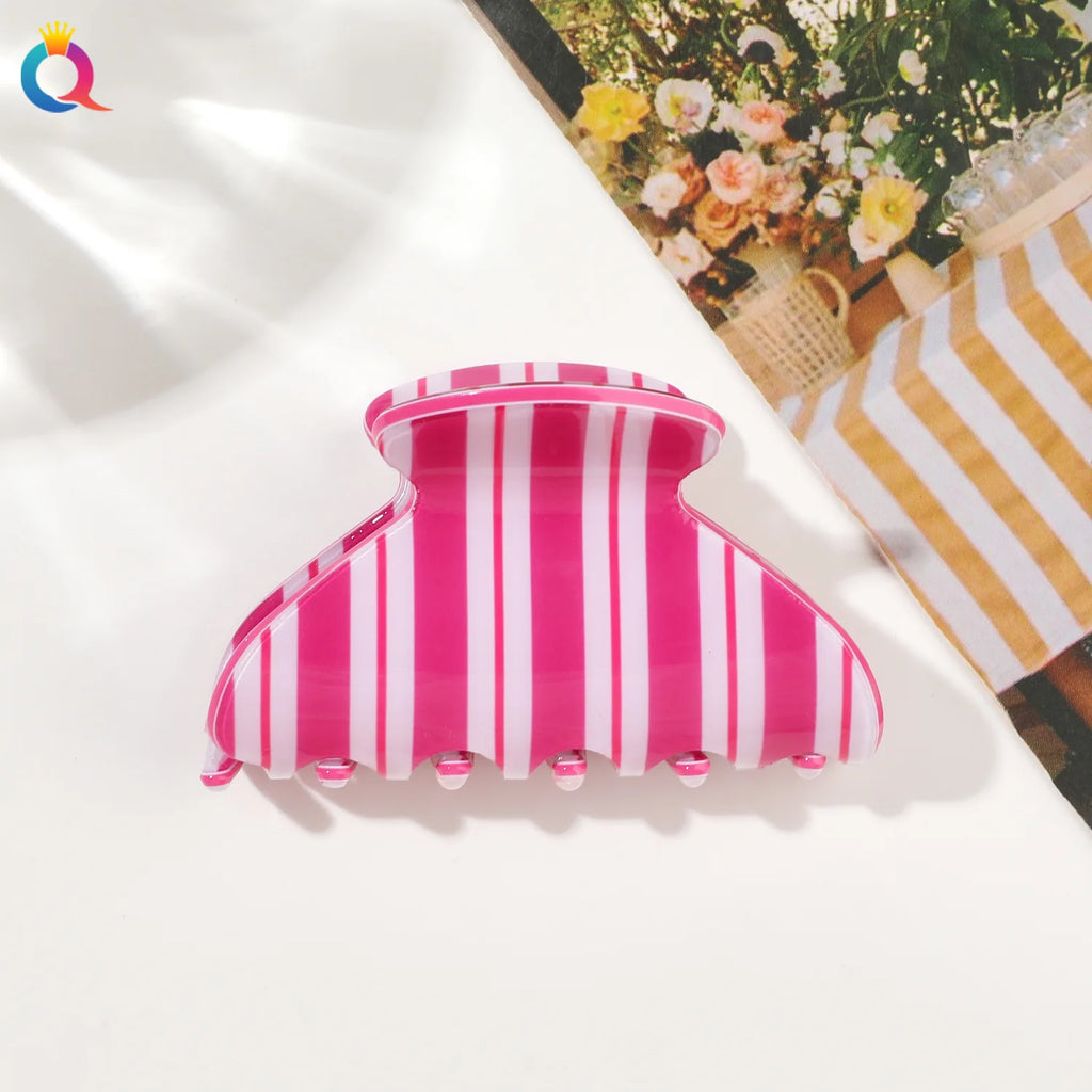 PVC Color Striped Shark Hair Claw Clip | Women's Updo Hair Claw Clip QXL rose red