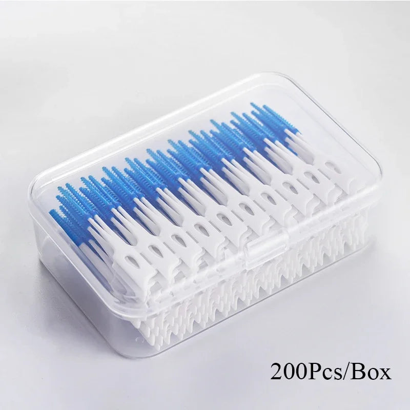 150/200-Pack Silicone Interdental Brushes | Plaque & Floss Picks Interdental Brush QXL Blue-200 Pcs