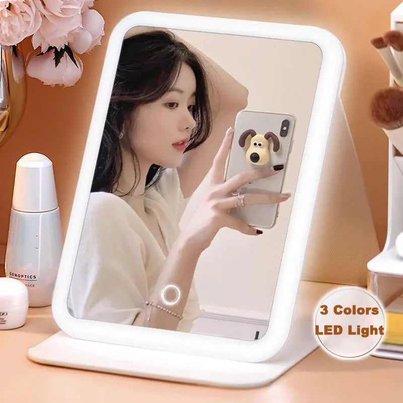 LED Vanity Mirror 3 Color Lights | Foldable USB Rechargeable LED Vanity Mirror QXL