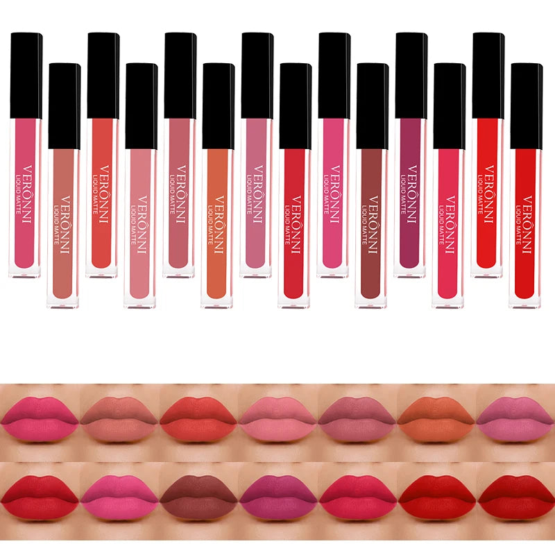 VERONNI 14-Shade Matte Liquid Lipstick | Waterproof Velvet Lip Gloss Matte Liquid Lipstick QXL