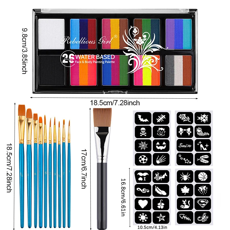 26-Color Face & Body Paint Kit | Halloween Cosplay Makeup Face & Body Paint Kit QXL