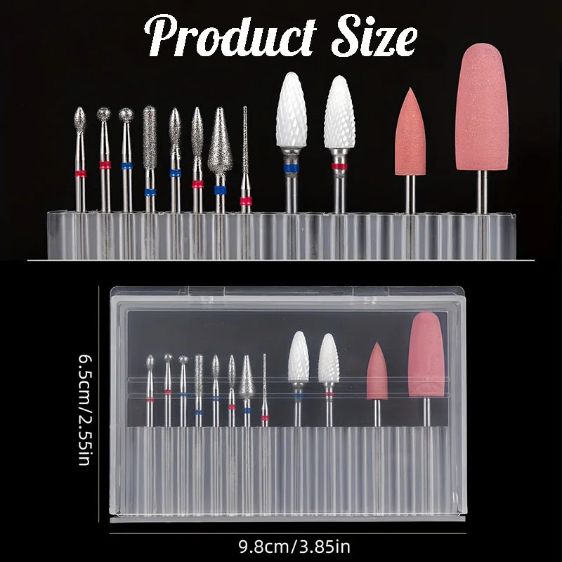 12-Pc Nail Drill Bit Set – Diamond, Ceramic & Silicone Nail Drill Bit Set QXL