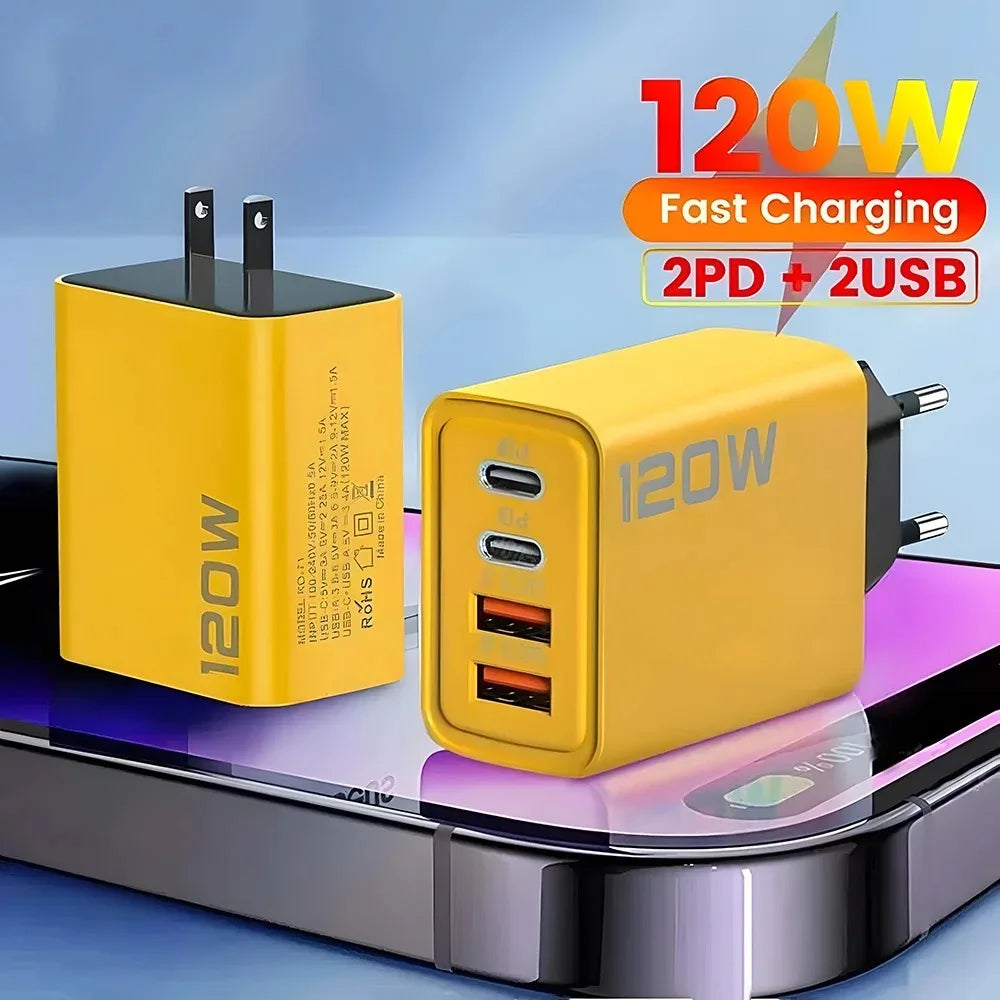 120W 4-Port USB-C PD Fast Charger | QC 3.0 Wall Adapter USB Wall Charger QXL