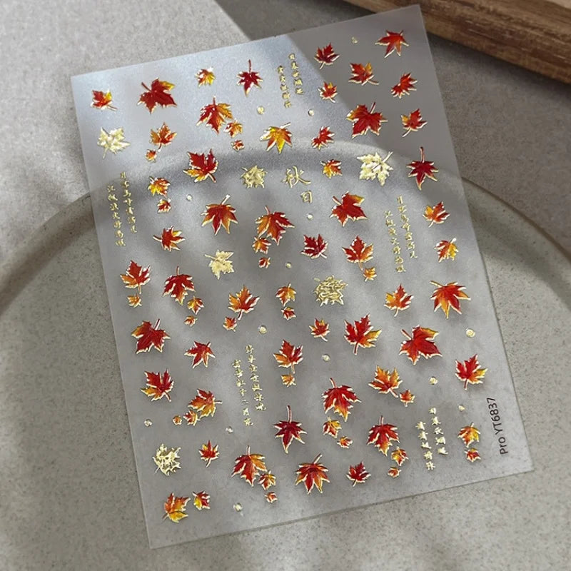 Autumn Leaf Nail Art Stickers | Bronzing Gold Fall Decals Nail Art Stickers QXL
