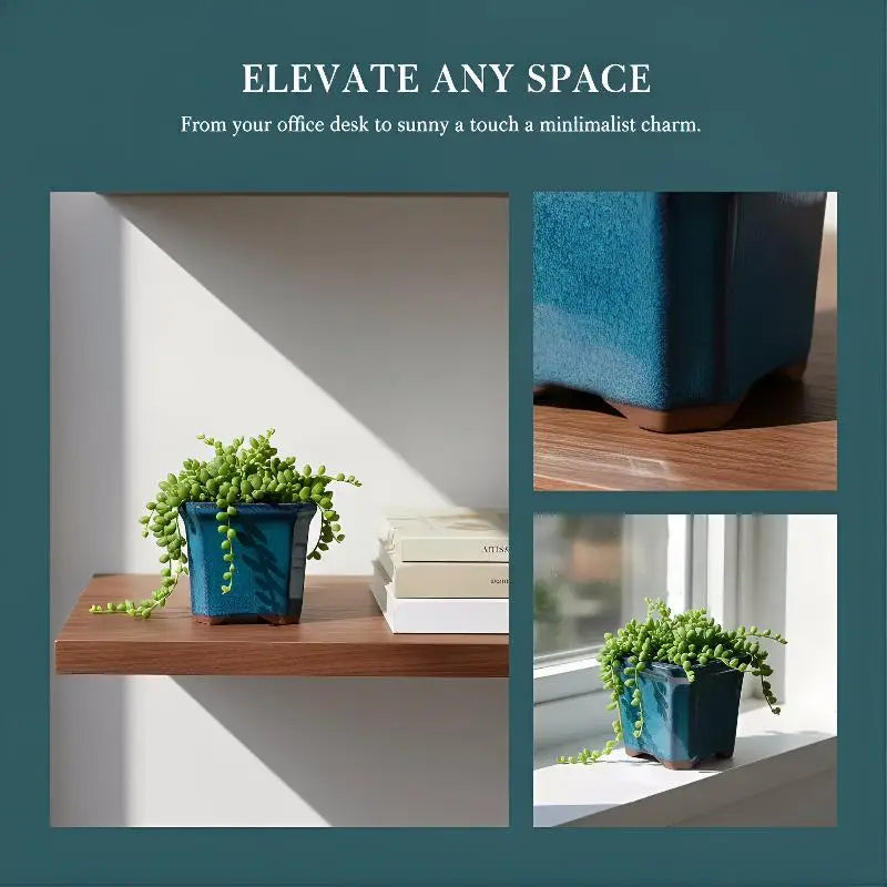 3-Pack Mini Ceramic Succulent Pots | Indoor Office Décor Ceramic Planter Pots QXL