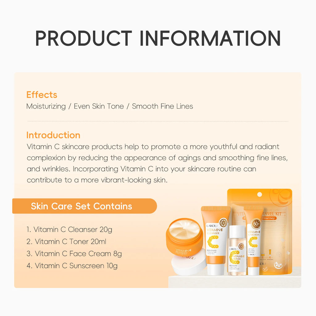 LAIKOU Vitamin C 4-Piece Travel Skincare Set | SPF50+ Travel Skincare Set QXL