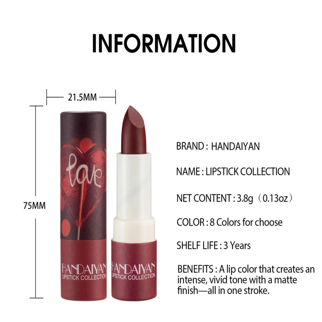 Handaiyan Matte Lipstick | 8 Colors Velvet Paper Tube Matte Lipstick QXL