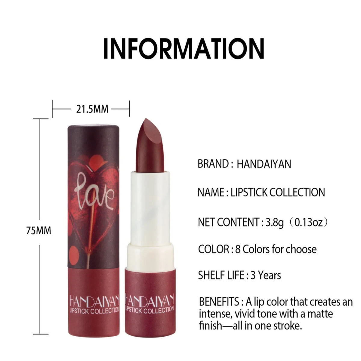 Handaiyan Matte Lipstick | 8 Colors Velvet Paper Tube Matte Lipstick QXL