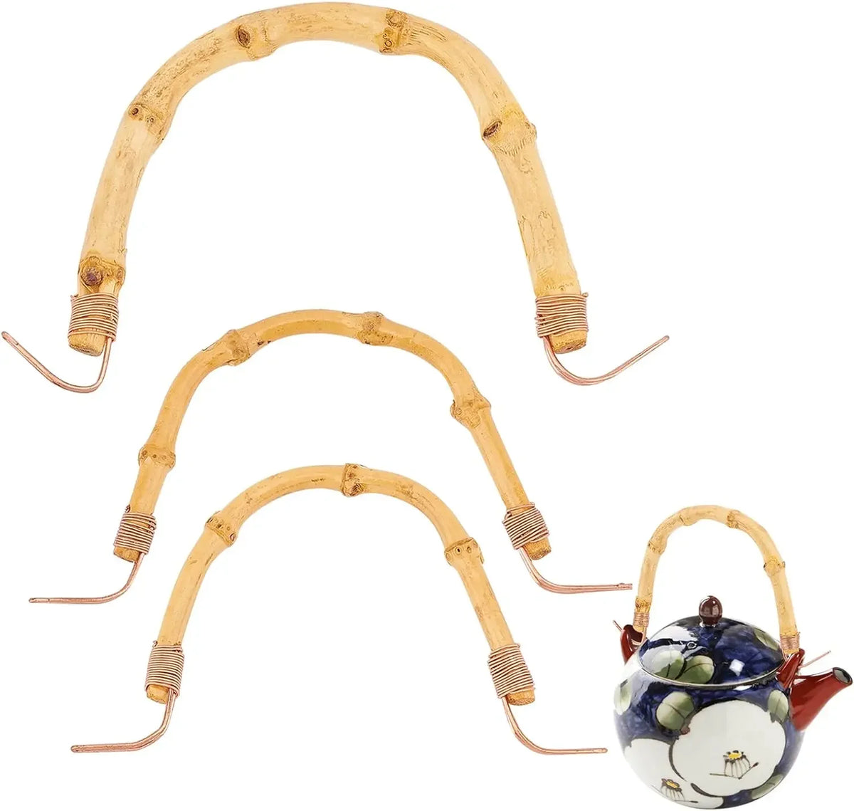 Bamboo U-Shape Teapot Handle Replacement – 3 Sizes with Brass Teapot Handle Set QXL AECH04-15829