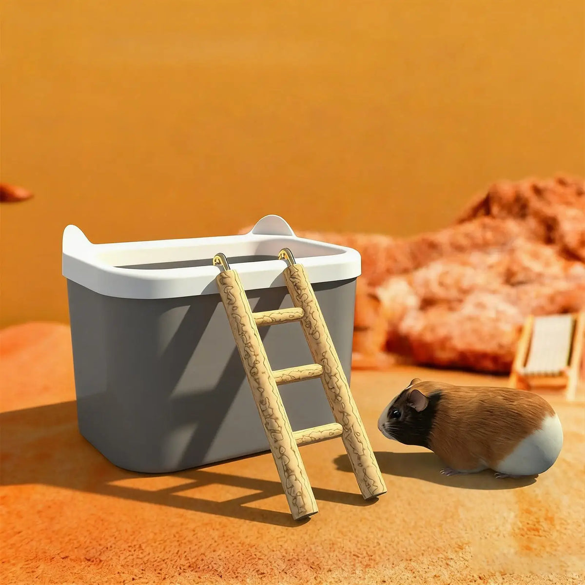 Hamster Sand Bath Box with Ladder | Small Animal Container Small Animal Sand Bath QXL
