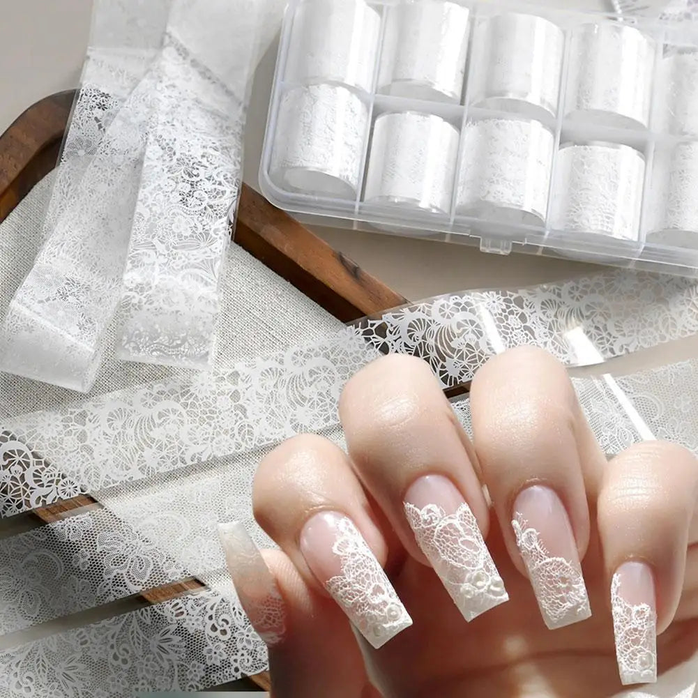 10-Roll Lace Nail Transfer Foils | Flower Pattern Sticker Set Nail Transfer Foils QXL