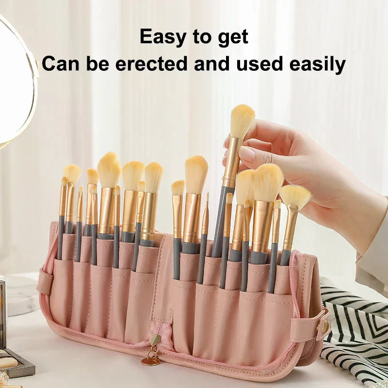 Waterproof Travel Makeup Brush Holder Bag | Stand-Up Foldable Makeup Brush Holder QXL