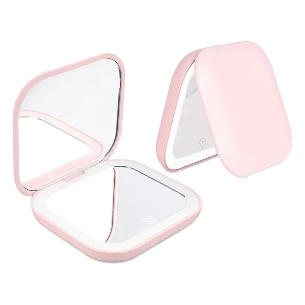 2X Magnifying LED Compact Makeup Mirror | Portable Folding LED Compact Mirror QXL