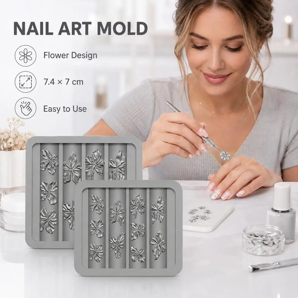 3D Flower Silicone Nail Art Mold | DIY Floral Manicure Stencil Nail Art Mold QXL