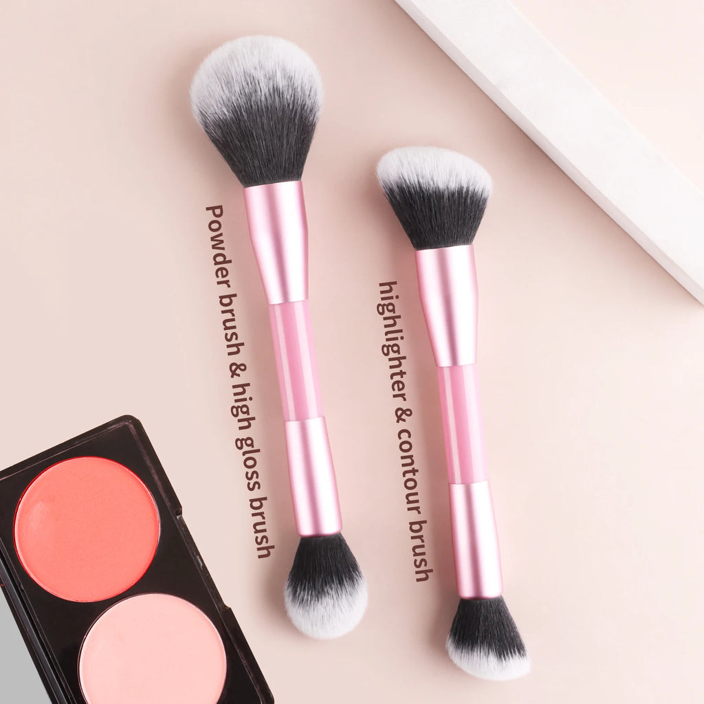 2-Pack Double-Ended Powder & Contour Makeup Brush Set Makeup Brush Set QXL