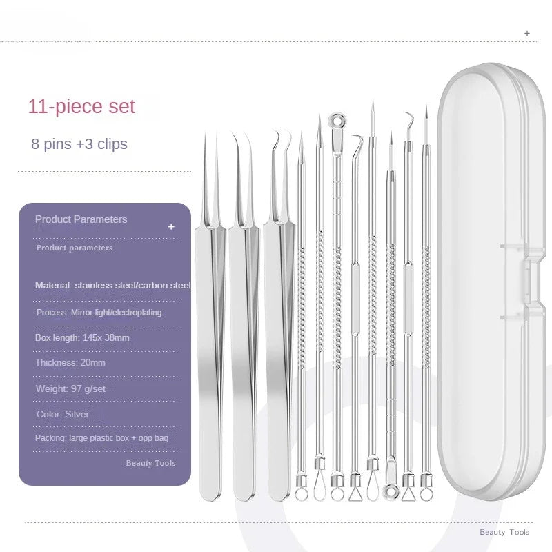11-Piece Blackhead Extractor Tool Kit | Stainless Steel Set Blackhead Extractor Kit QXL 11Pcs Set