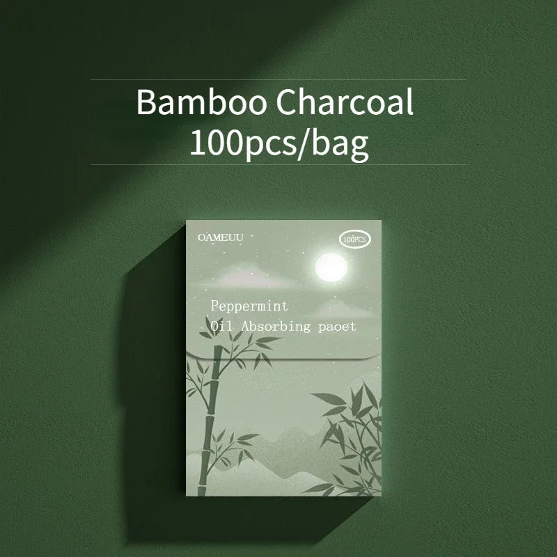 100-Pack Face Oil Blotting Sheets | Portable Matte Wipes Oil Blotting Sheets QXL Bamboo charcoal