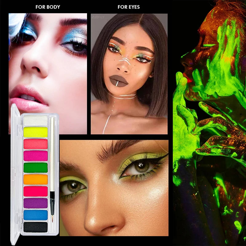 10-Color UV Neon Face & Body Paint | Halloween Party Set Face & Body Paint QXL