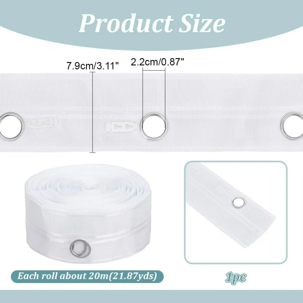 21.8 Yards Grommet Drapery Tape 3.1" Wide White | Curtain Tape Curtain Drapery Tape QXL