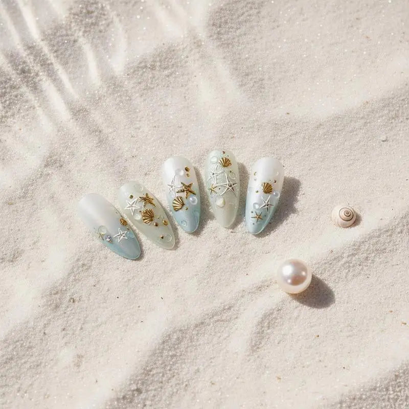 3D Gold Ocean Nail Stickers | Shell Starfish Self-Adhesive Nail Art Stickers QXL