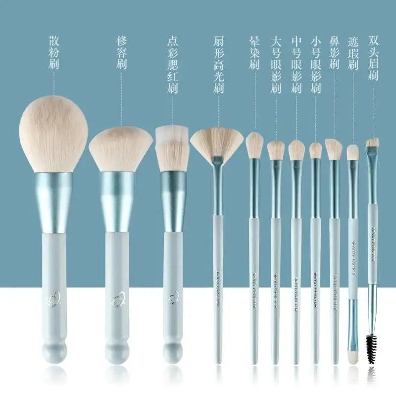 11-Piece Makeup Brush Set | Blush, Powder & Eyeshadow Makeup Brush Set QXL Light Blue Moonwan