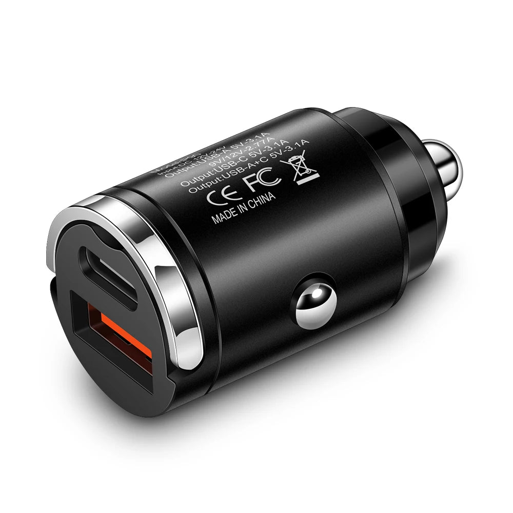 100W PD Fast Car Charger | USB-C & USB-A with Pull Ring Car Charger QXL Black