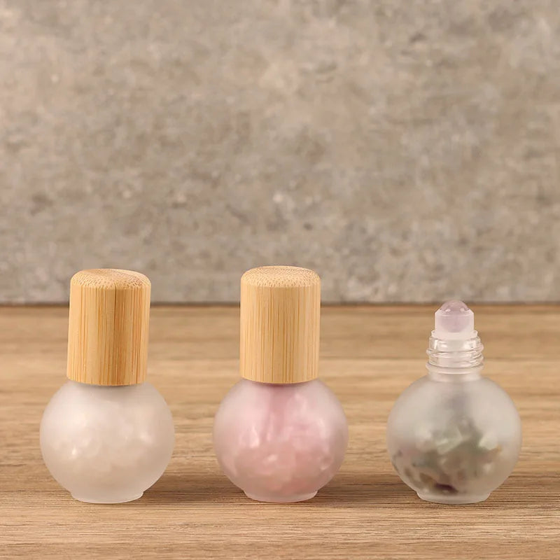 20ml Crystal Stone Roller Bottle | Jade Ball & Bamboo Lid Roller Perfume Bottle QXL
