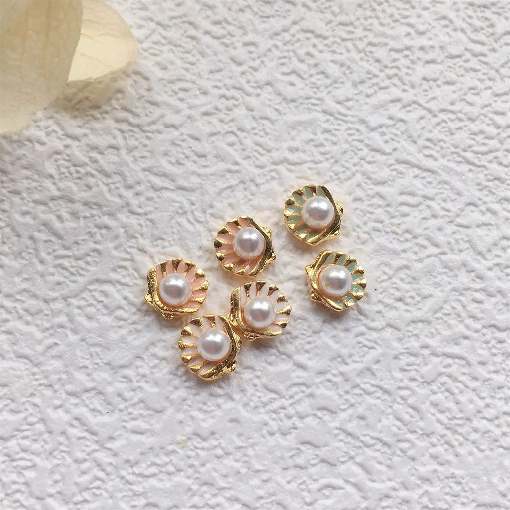 10-Pc 3D Alloy Nail Charms | Starfish Pearl Shell Kawaii Nail Art Charms QXL