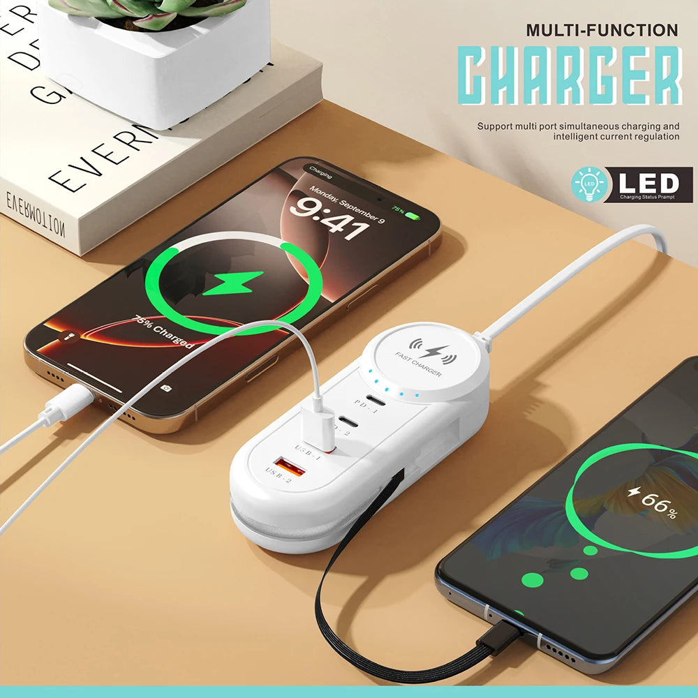 4-Port USB Wall Charger with LED | PD Fast Charge Type-C USB Wall Charger QXL