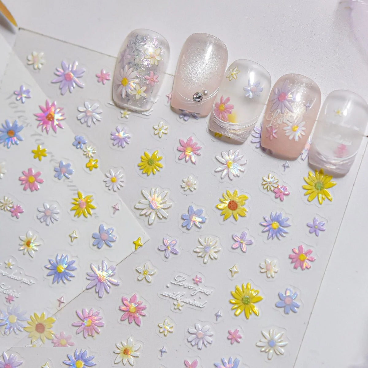 5D Holographic Daisy & Butterfly Embossed Nail Art Stickers Nail Art Stickers QXL