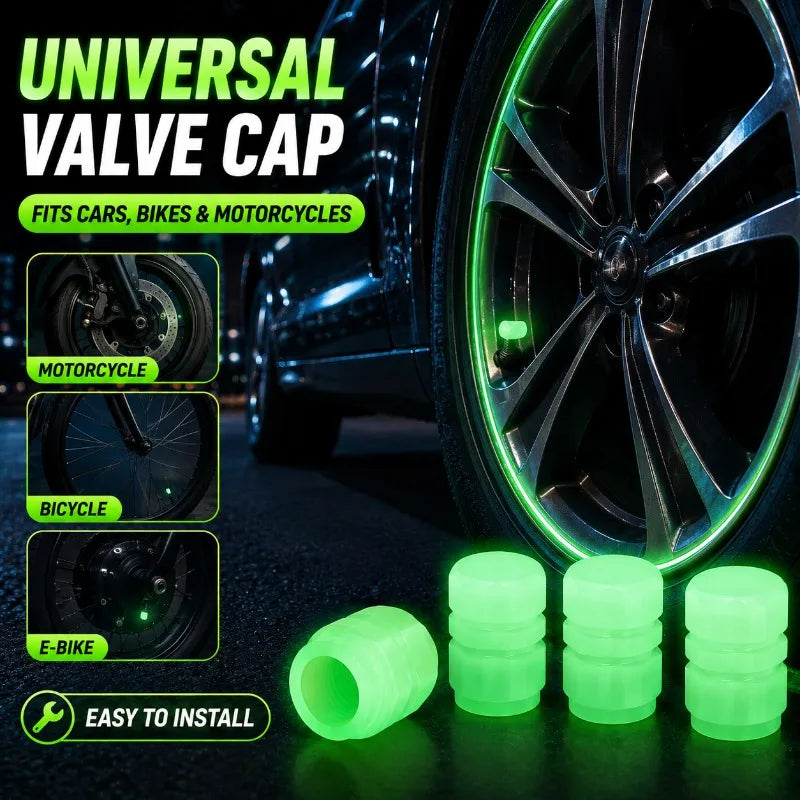 4-Pack Glow-in-the-Dark Tire Valve Caps | Universal Fit Tire Valve Caps QXL