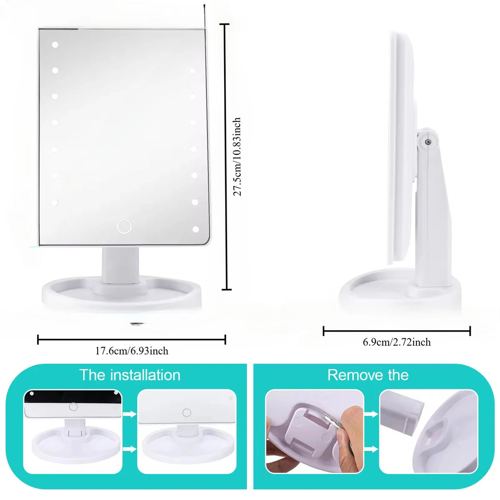 Square LED Vanity Makeup Mirror with Organizer Stand Lighted Vanity Mirror QXL