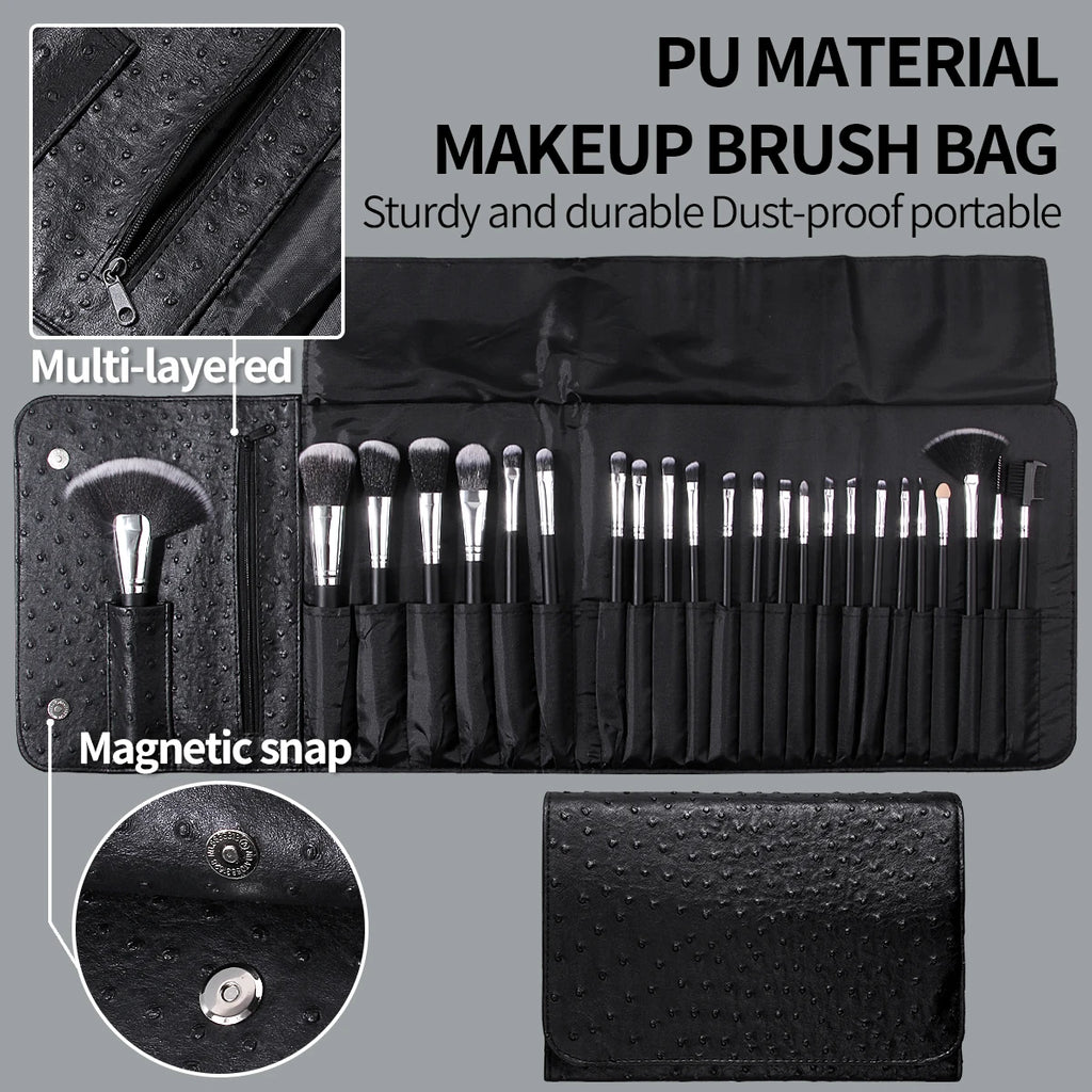 KOSSHOW 25-Pc Makeup Brush Set | Ombre Hair & PU Bag Makeup Brush Set QXL