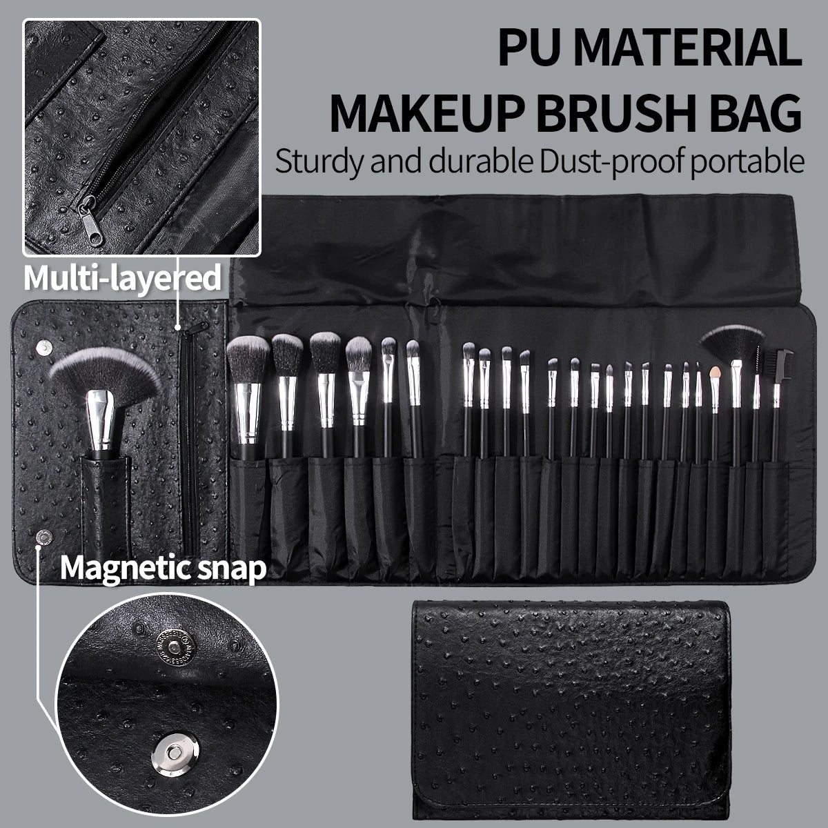 KOSSHOW 25-Pc Makeup Brush Set | Ombre Hair & PU Bag Makeup Brush Set QXL