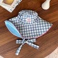 Double-Sided Checkered Wide Brim Sun Hat | Foldable Beach Hat Wide Brim Sun Hat QXL Blue