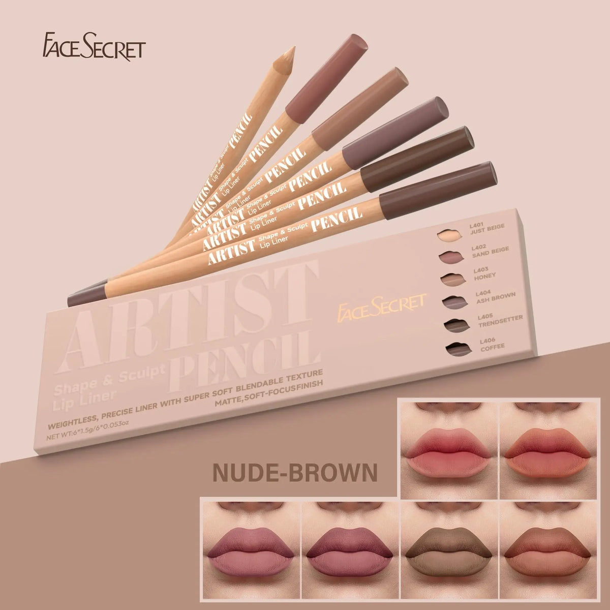 6-Piece Waterproof Lip Liner Set | Nude, Pink & Coffee Tones Lip Liner Set QXL