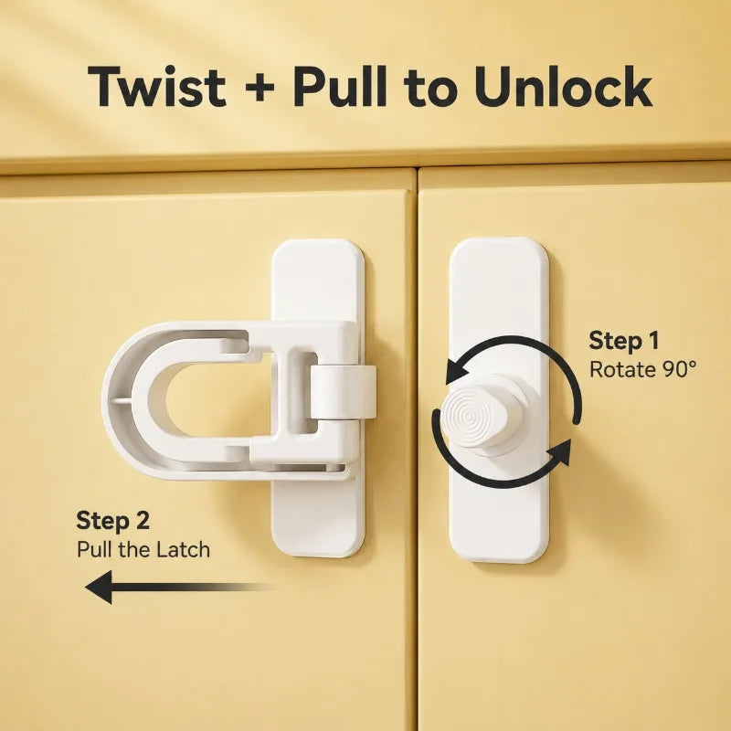 Adhesive Cabinet Safety Lock | 2-Step No-Drill Door Latch Cabinet Safety Lock QXL
