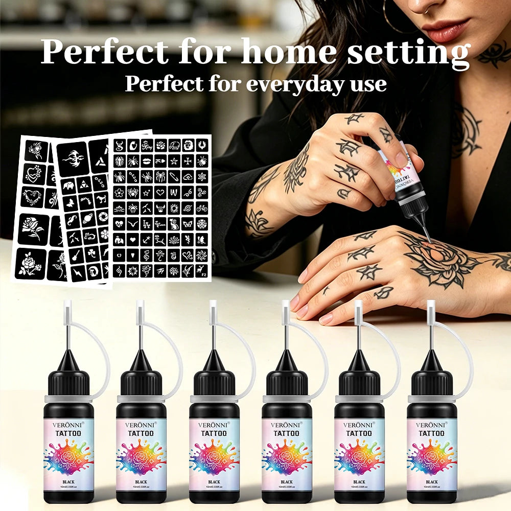 Temporary Tattoo Gel Kit with Stencils | DIY Body Art Set Temporary Tattoo Kit QXL