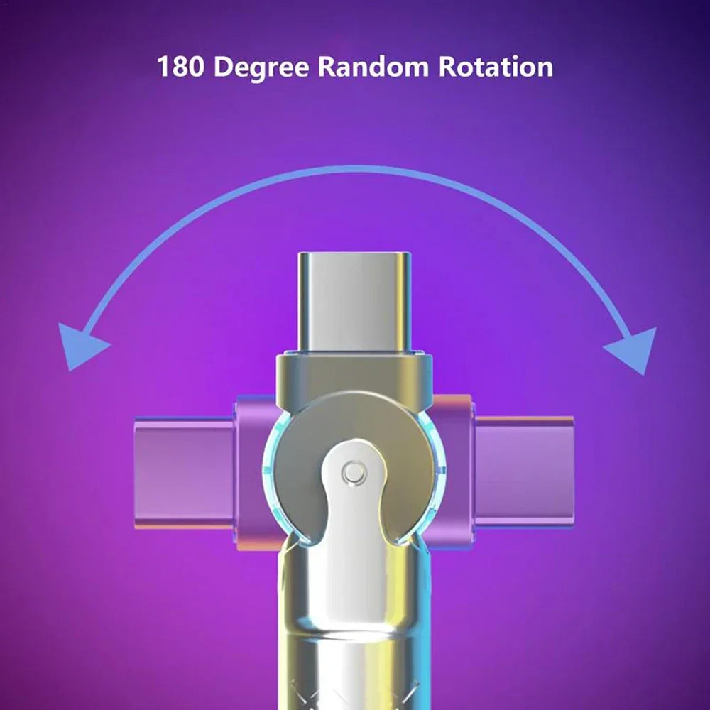 120W USB-C Silicone Cable | 180° Rotating Elbow Fast Charge USB-C Charging Cable QXL
