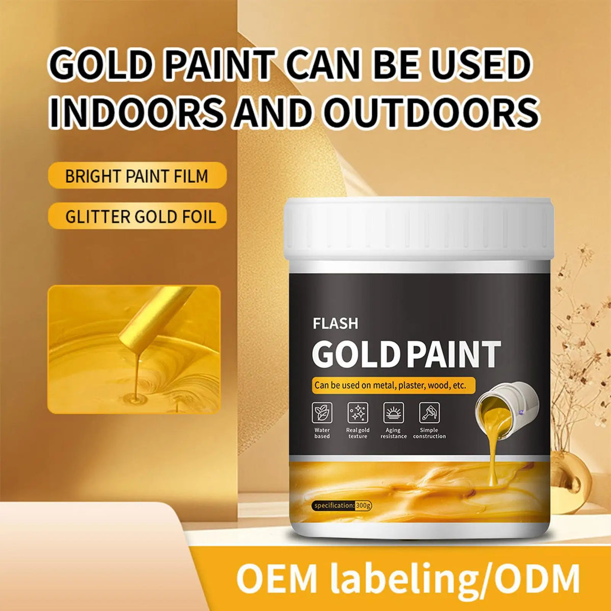 300g Liquid Gilding Gold Paint | Quick-Dry Wood, Metal & Plaster Liquid Gilding Paint QXL