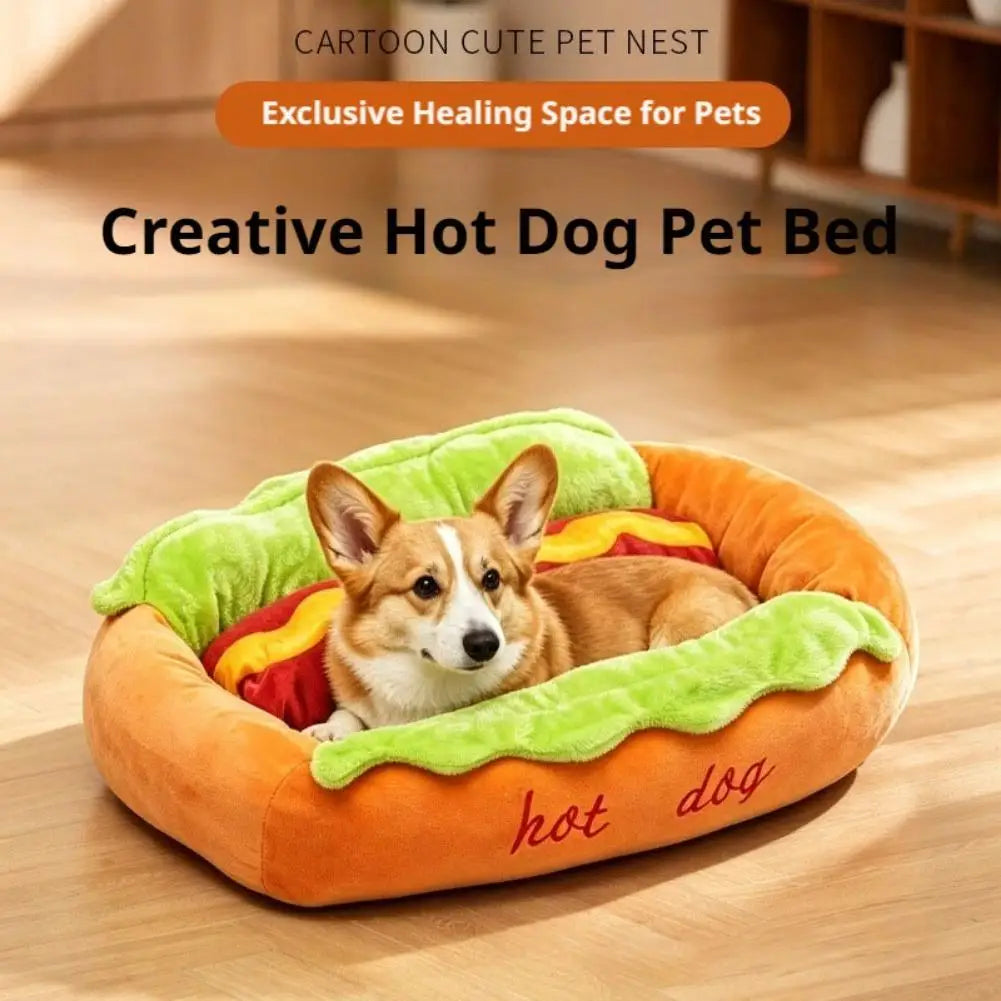 Hot Dog Shaped Pet Bed | Plush Dog & Cat Sleeping Mat Pet Bed QXL