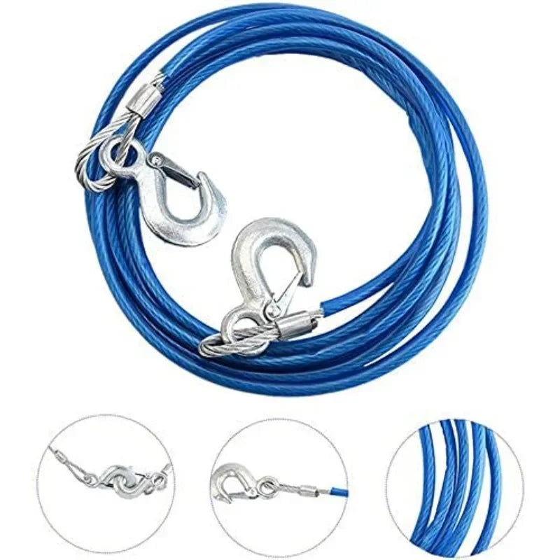 Car Towing Rope 3–7 Ton Steel Wire with Safety Hooks Car Towing Rope QXL