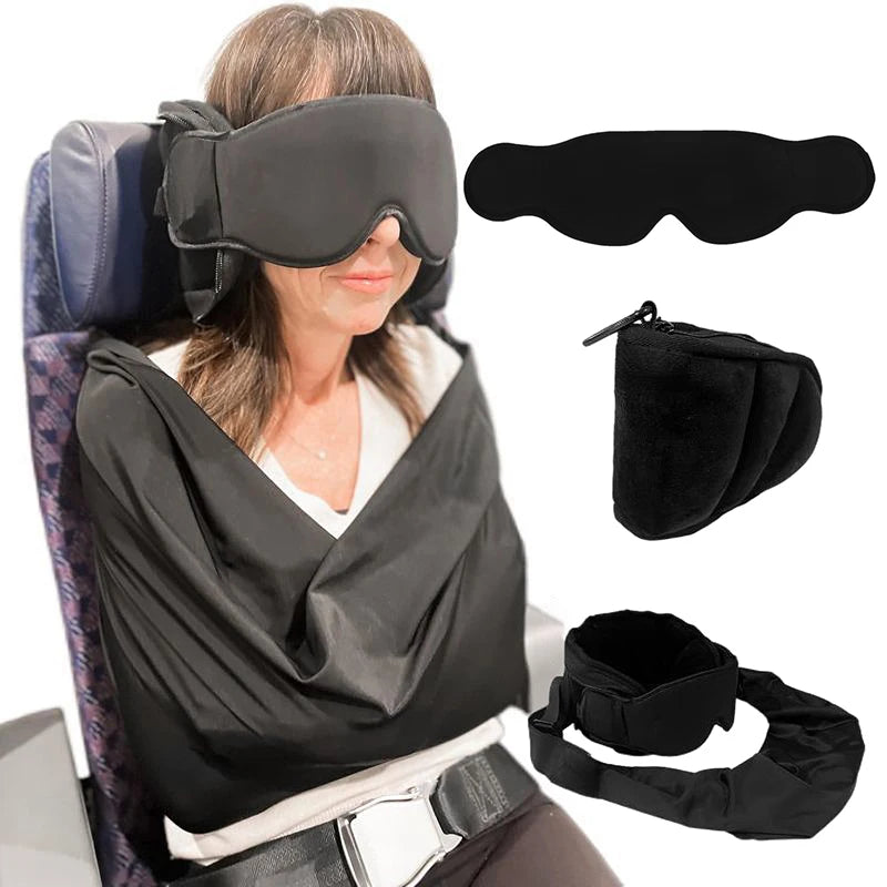 Memory Foam Travel Neck Pillow & 3D Eye Mask Set Travel Sleep Set QXL