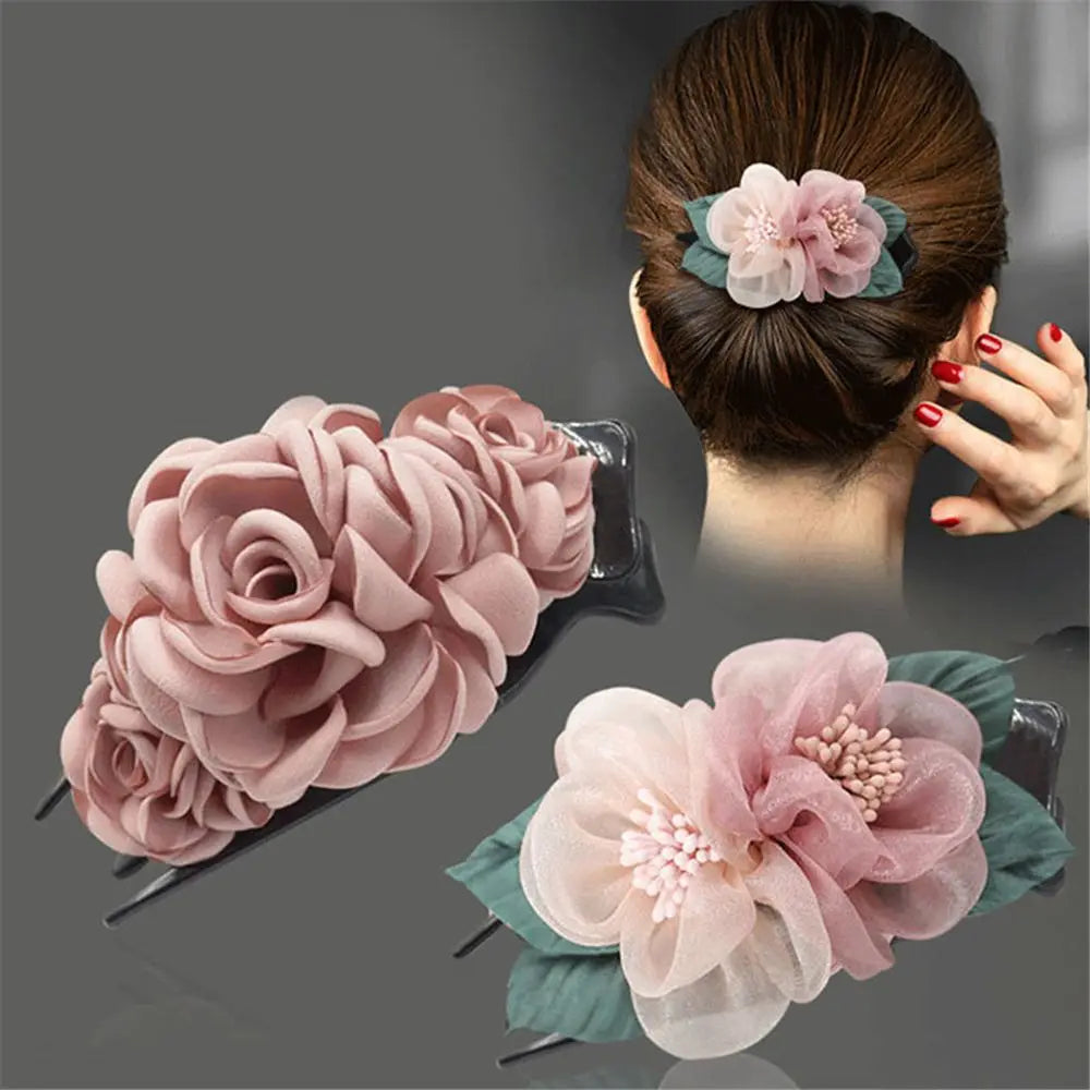 Fabric Flower Duckbill Hair Clip | Women's Elegant Barrette Hair Clip Barrette QXL